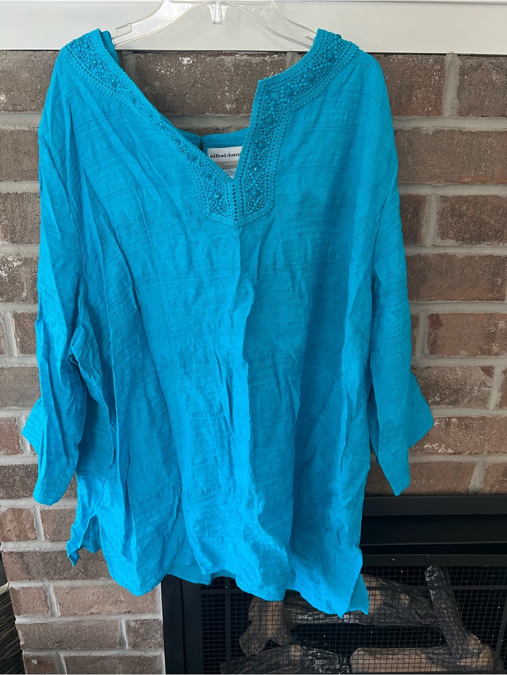 Alfred Dunner Bright Turquoise Embroidered V-Neck Blouse